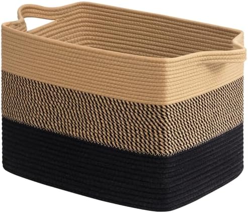 Goodpick 50L Large Woven Storage Basket, 18" x 14" x 12", Black & Jute by Goodpick