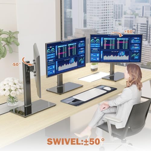 Single LCD Computer Monitor Free-Standing Desk Stand Mount Riser for 13 inch to 32 inch screen with Swivel, Height Adjustable, Rotation, Vesa Base Stand Holds One (1) Screen up to 77Lbs(HT05B-001)) - Image 3