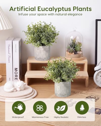 Velener 2 Pcs Large Fake Plants Eucalyptus, Artificial Plants Indoor for Shelf, Potted Eucalyptus Plants for Home/Bathroom/Pottery Barn/Desk/Farmhouse/Coffee Table Decor (Sage Green) - Image 4
