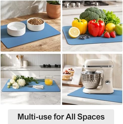 Ecotrim - Dish Drying Mat for Kitchen Counter | Coffee Bar Mat for Countertops | Heat Resistant Drainer Mat with Non-slip Rubber Backed | Hide Stain Kitchen Absorbent Draining Mat | Blue 16"x20" - Image 6