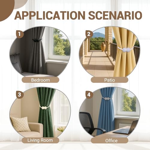 Hion Magnetic Curtain Tiebacks Grey 2pcs, Curtain Holdbacks Hooks Holders - Image 4