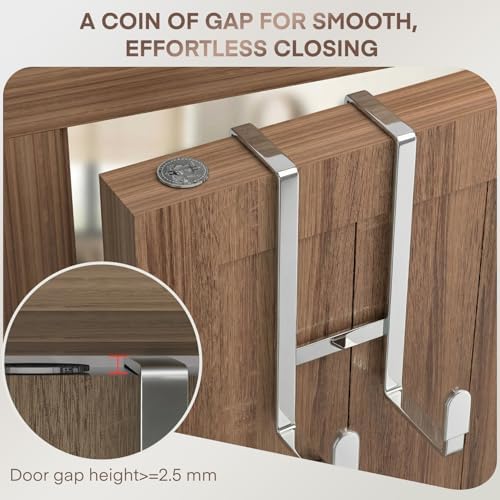 FYY 2 Packs Over The Door Hooks, Heavy Duty Door Hanger Hook, No Drill Wall Hooks for Hanging Coat, Towel, Bag in Bathroom, Closet Fits Most Doors Up to 1-7/8" Thickness （Silver） - Image 6