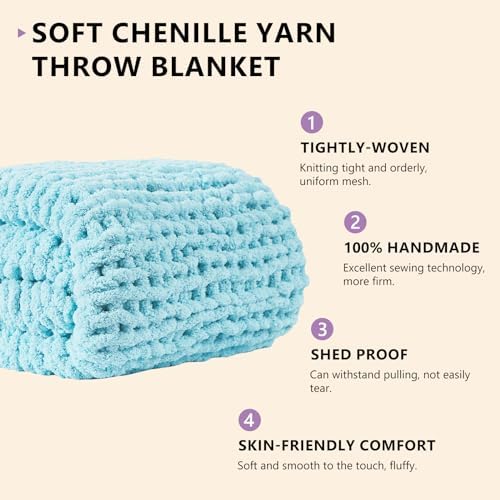 L'AGRATY Chenille Chunky Knit Blanket, Light Blue, 60x80, Heavyweight Throw Blanket for Home Decor - Image 2
