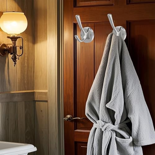 TOFIIGREM Brushed Nickel Wall Hooks, 4 Pack Heavy Duty Coat Towel Hook Metal Double Hook Wall Mounted Hanging, Bath Towel Hooks for Entryway Cubicle Bathroom Closet Garage - Image 4