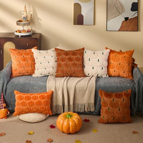DFXSZ Fall Pillow Covers 18x18 2Pcs Orange Green Yellow Pumpkin Fall Decorations - Image 5