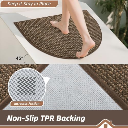 BEQHAUSE Dirt Trapper Door Mat 32" x 48" Half Circle Non Slip Rugs, Brown - Image 4