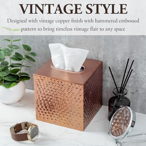 Tissue Box Cover Holder Square - Gold Cube Tissues Boxes Covers Bathroom Accessories - Decorative Bronze Facial Paper Holders Modern Home Decor - Vintage Matte Wood Metal Tissue Dispenser for Office - Image 2