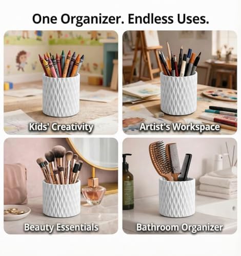 White Pen Holder for Desk, 360° Rotating Pencil Organizer, 5 Slots - Image 5