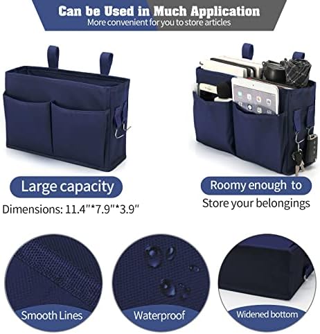 Bseash Bunk Bed Organizer, Bedside Caddy Hanging Bed Organizer Storage Bag with 4 Pockets and 2 Hooks, for College Dorm Rooms Bed, Hospital Bed, Baby Bed Rails, 600D Oxford Cloth (Navy Blue) - Image 3