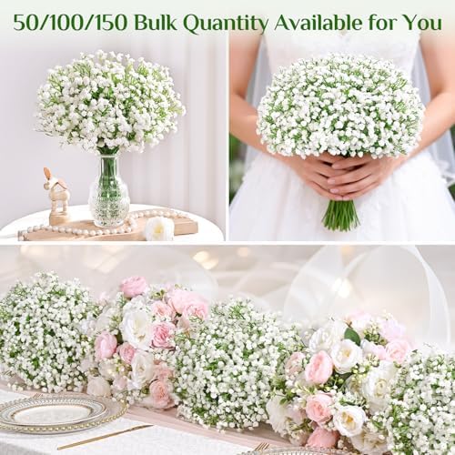 100Pcs Baby Breath Flowers Artificial Bulk, White Babys Breath Fake Flowers - Image 3