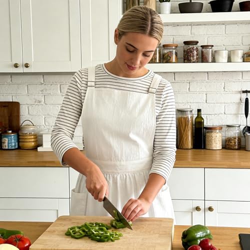 Apron for Women with Pockets Cotton Linen Metal Clip Adjust Kitchen Cooking Baking Gardening Dress Chef Apron - Image 7