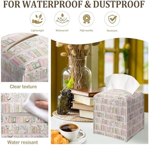 Booklover's Library Decorative Leather Tissue Box Cover - Tissue Box Holder Gifts for Women Family and Friends Funny Unique Home Decor Decorative for Kids Room Kitchen Bathroom Office - A10 - Image 3