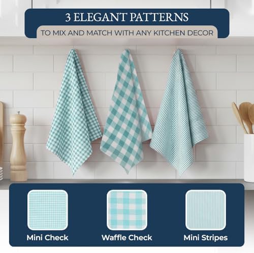 LANE LINEN Kitchen Towels and Dishcloths Sets - 20Pc Kitchen Towel Set, 350 Degree Heat Resistant Oven Mitts & Pot Holder, Reusable Absorbent Dish Cloths for Washing Dishes - Aqua - Image 5