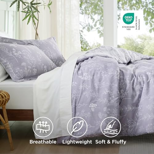 Bedsure Floral Comforter Set Cute Bedding Set Queen Reversible Lavender - Image 5