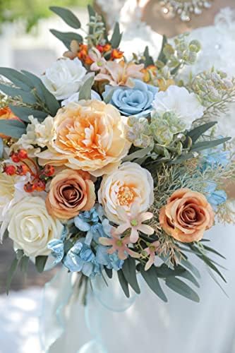 rongflower Artificial Flowers Combo Fake Silk Flowers Fall Bouquets for DIY Wedding Bouquets Centerpieces Party Baby Shower Home Decorations (Blue White) - Image 3