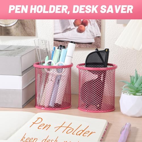 Segarty Pen Holer, 12 Pack Round Dark Pink Pencils Holder for Desk, Metal Mesh Pen Cup Container Marker Organizer Set for Office, School, Home, Desktop Storage and Organization - Image 5