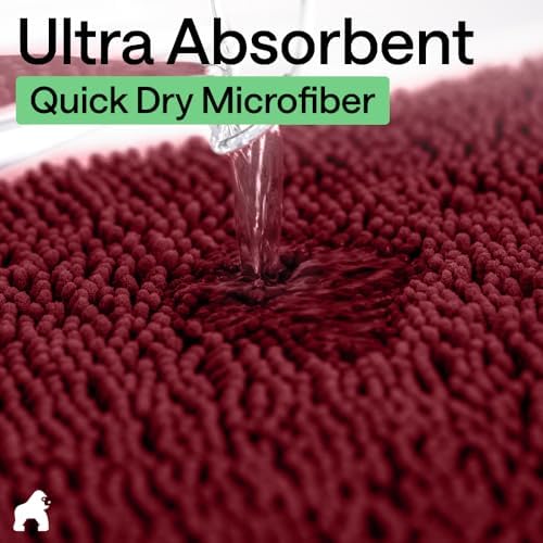 GORILLA GRIP Bath Rug Mat for Bathroom, Absorbent Chenille, 48x17 Burgundy - Image 5