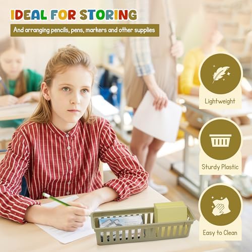 4E's Novelty 12 Pack Pencil Holder for Kids Desk, Boho Plastic Pen Baskets Tray for Organizing Classroom, Caddy Bins for Students Desk Elementary Teacher Classroom Organization and Storage Supplies - Image 6