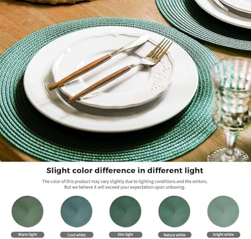 FunWheat Round Braided Placemats Set of 6 Table Mats for Dining Tables Woven Washable Non-Slip Place mats 15 inch (Olive, 6pcs) - Image 5