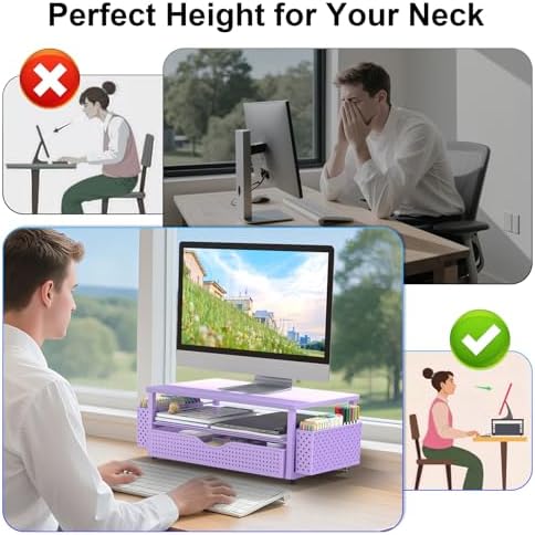 Spacrea Computer Monitor Stand with Drawer and 2 Pen Holders, Purple - Image 4