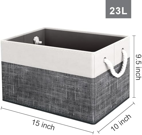 Fab totes Storage Bins 3-Pack, Foldable Storage Baskets for Organizing Toys, Books, Shelves, Closet, Large Storage Box with Rope Handles, Sturdy Organizer Bins, White & Black - Image 3