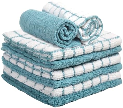 Bumble Dish Cloths (6-Pack), 100% Cotton Kitchen Towels, 12"x12" - Aqua - Image 4
