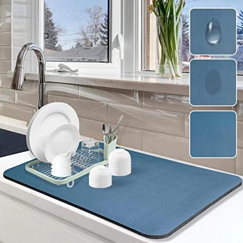 Dish Drying Mat for Kitchen Counter, 16"x24" Pad with Rubber Backed (Blue) by Etomiel