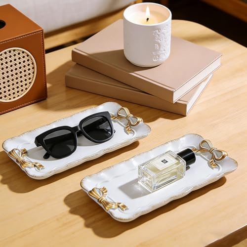 Wowagoga 2 PCS Vintage Decorative Tray Jewelry Tray Storage Tray(White) - Image 6