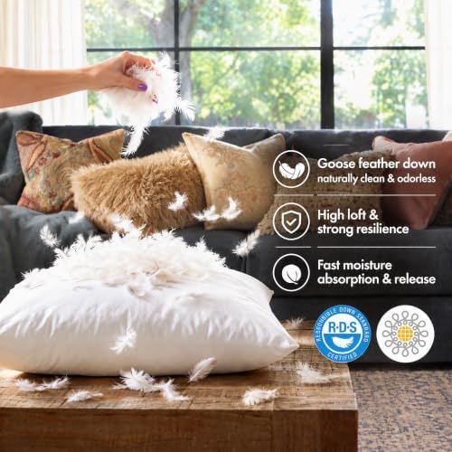 basic home® Hotel-Style 16x16 Goose Feather Pillow Insert for Sofa & Bed - 100% Odorless & Plump Cushion Filler - 233TC Cotton with Inner Liner to Prevent Poking (16x16 Inch) - Image 2