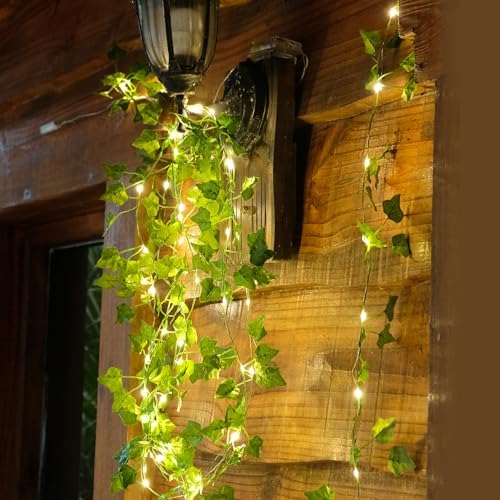 KASZOO 2 Pack 6.56 Ft Vines with Fairy Lights Battery Operated, 40 LEDs Artificial Garland Plant Vine Fairy Light, Hanging Ivy Lights for Bedroom Garden Party Wall Room Decor - Image 6