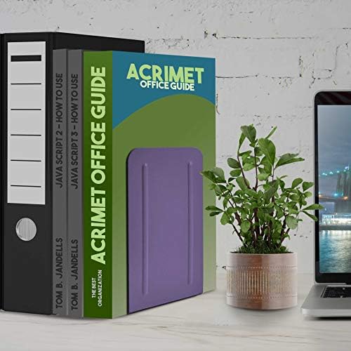 Acrimet Bookends for Shelves, Non-Skid Book Holder, Heavy Duty Book Stopper, Steel Metal Book Ends Storage for Home, Library, 6 7/8" H x 4" W x 4 1/2" D (Purple) (1 Pair / 2 Pieces) - Image 4
