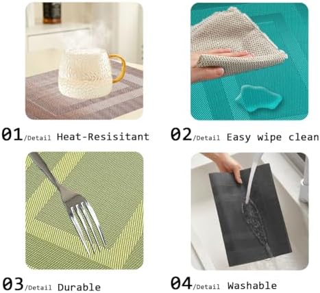 PIGCHCY Placemats Set of 12 Washable Durable Place Mats Vinyl Heat Resistant Non-Slip Table Mats Indoor Outdoor (18 x 12 inches, Turquoise Blue) - Image 5