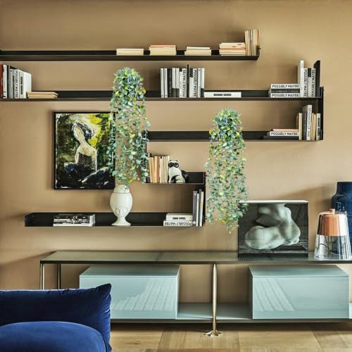 LOYWREE 2 Pack Fake Hanging Plants Artificial Eucalyptus Small Potted Long Vine Plant for Indoor and Outdoor Shelves, Walls, Rooms, Homes, Offices, and Gardens Decor (Black Pot) - Image 7