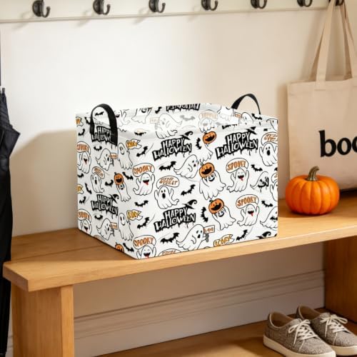 NTAO Gift Storage Basket Empty for Halloween, Storage Bin with Handles, Room Decor, Book Box(Spooky Ghost) - Image 6