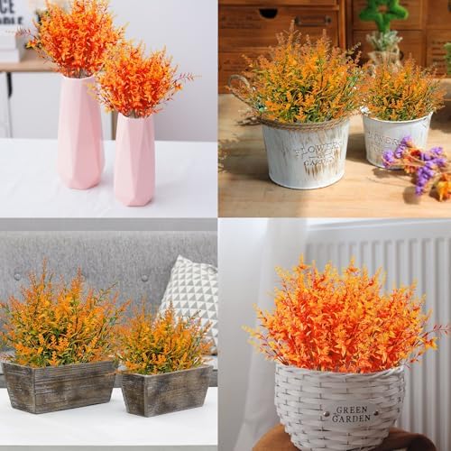 20 Bundles Artificial Fall Flowers for Outdoors,UV Resistant Fake Lavender Flowers Outdoor Faux Plastic Plants Flower for Indoor Outdoor Home Decoration(Gold Yellow) - Image 7