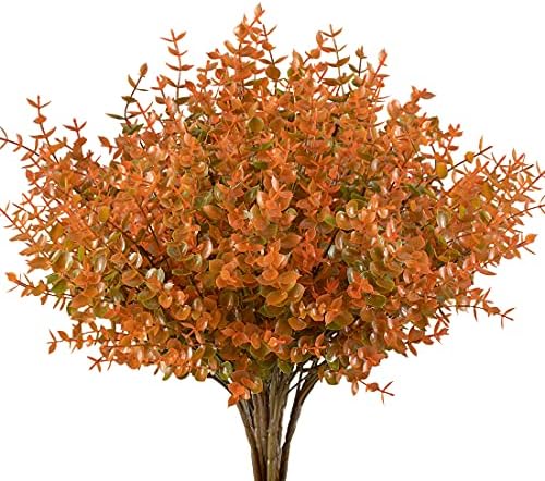 24PCS Artificial Eucalyptus Plants,Fake Boxwood Shrubs UV Resistant No Fade Faux Plastic Greenery for Wedding Bridal Bouquet Indoor Outdoor Home Garden Kitchen Office Table Vase(Fall) by URSTOUD