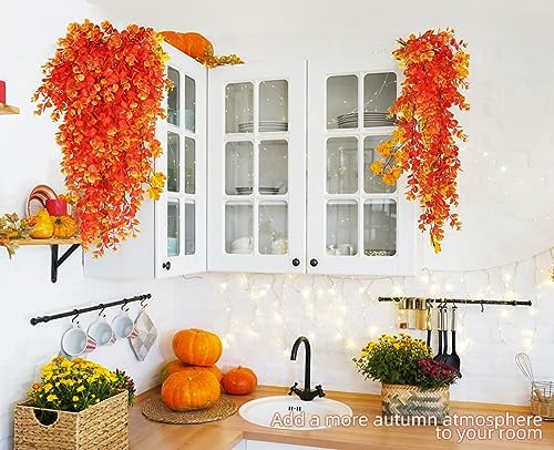 RECUTMS 4Pcs Fall Artificial Flowers Hanging Eucalyptus Leaf Plants 29.9 in - Image 3