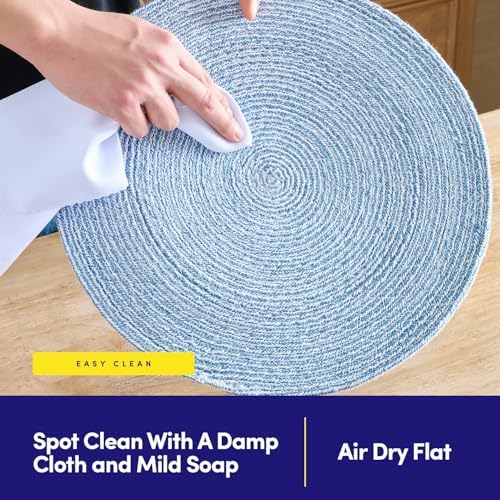 Round Placemats Set of 6-100% Cotton Two-Tone Placemat for Dining Table - Woven Braided Table Setting Place Mat - Washable Table Decor for Kitchen, Farmhouse, Rustic, Everyday Use, Dark Blue - Image 6
