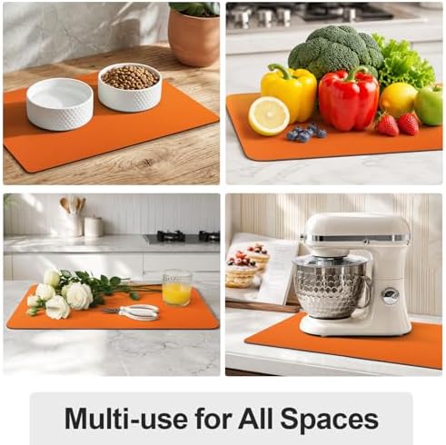 Ecotrim - Dish Drying Mat for Kitchen Counter | Coffee Bar Mat for Countertops | Heat Resistant Drainer Mat with Non-slip Rubber Backed | Hide Stain Kitchen Absorbent Draining Mat | Orange 16"x24" - Image 6