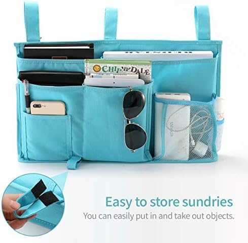 Bseash Bunk Bed Organizer, Bedside Caddy Hanging Bed Organizer Storage Bag 8 Pockets, for College Dorm Rooms Bed, Hospital Bed, Baby Bed Rails, 600D Oxford Cloth (Light Blue) - Image 4