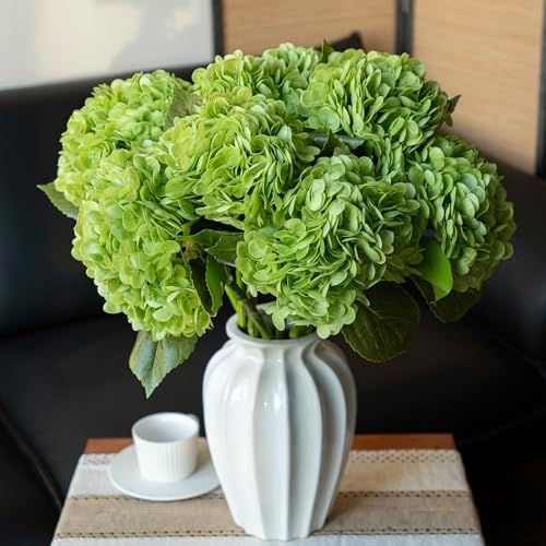 DUYONE 22" Real Soft Touch Hydrangea Artificial Flowers Realistic,Large Long Stem Fake Flowers Full Latex Faux,Wedding Bouquet,Party Home Decor,Garden Office Room Table Centerpieces Green 3Pcs - Image 4