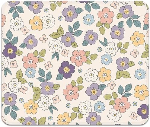 FROGIGO Mouse Pad with Stitched Edges - Cartoon Floral Mousepad for Women, 9.25 x 7.75 inch Washable Square Desk Pad, Non-Slip Rubber Base, Office Home Laptop Accessories - Cartoon Florals - Image 2