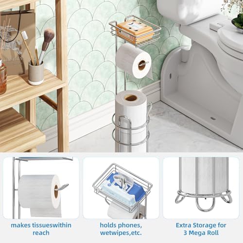 Simple Trending Toilet Paper Holder Stand with Shelf for 4 Rolls - Image 3