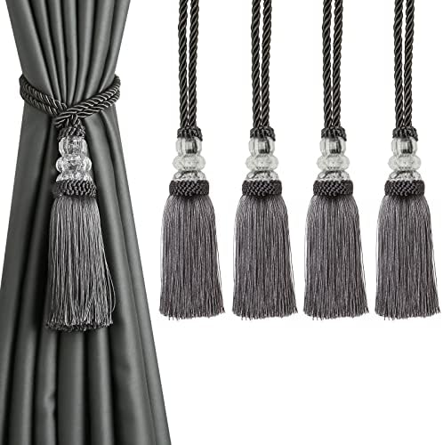4 Pack Curtain Tiebacks with Tassel, Charcoal by HedongHexi