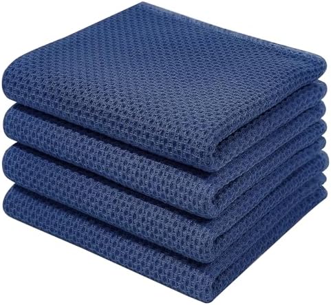 Homaxy 100% Cotton Waffle Weave Kitchen Dish Towels 4-Pack, Navy Blue by Homaxy