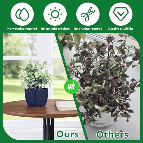 4pcs Fake Small Plants, Artificial Greenery Potted Plant for Home Office Decor, Small Faux Gray Grass Eucalyptus for Bathroom Plants Decoration, Mini Blue Plant Potted Table Shelf Decoration - Image 4