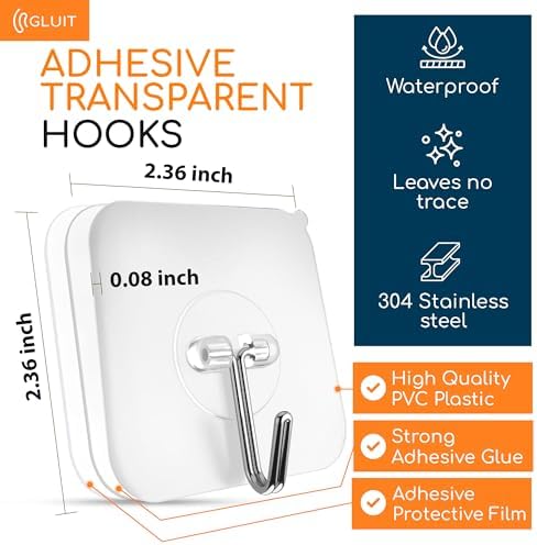 GLUIT Adhesive Wall Hooks for Hanging Heavy Duty No Drill, 22 lbs, 12 pcs - Image 2