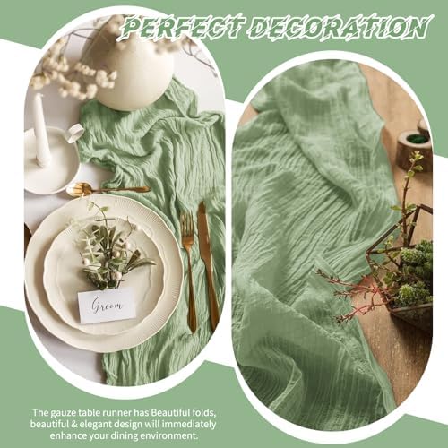 10 Pack Sage Green Cheesecloth Table Runner 17x108 Inch Boho Gauze Cheese Cloth Table Runners for Wedding Party Baby Shower Birthday Home Decor - Image 6