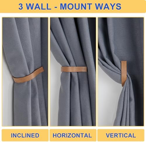 Light Brown Wood Grain Curtain Holdbacks,Solid Aluminum Wall Mounted Curtain Tiebacks & Hooks,U Shape Curtain Holders,Elegant Curtain Pull Backs for Drapes, Curtains(2 Pack) - Image 5