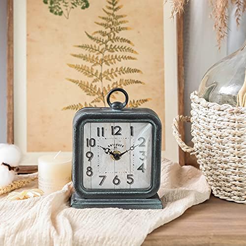 NIKKY HOME Vintage Table Clock, Shelf Desk Top Clock Battery Operated Rustic Design, Chic Home Decor for Fireplace Mantel, Desktop, Countertop - Antique Turquoise - Image 2